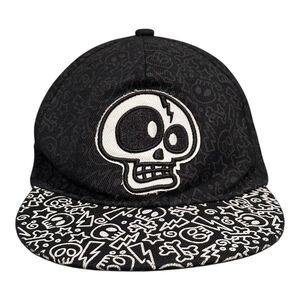 UH Skull Hat Cap Snap Back One Size Black Cartoon Graphic All Over Print Mens